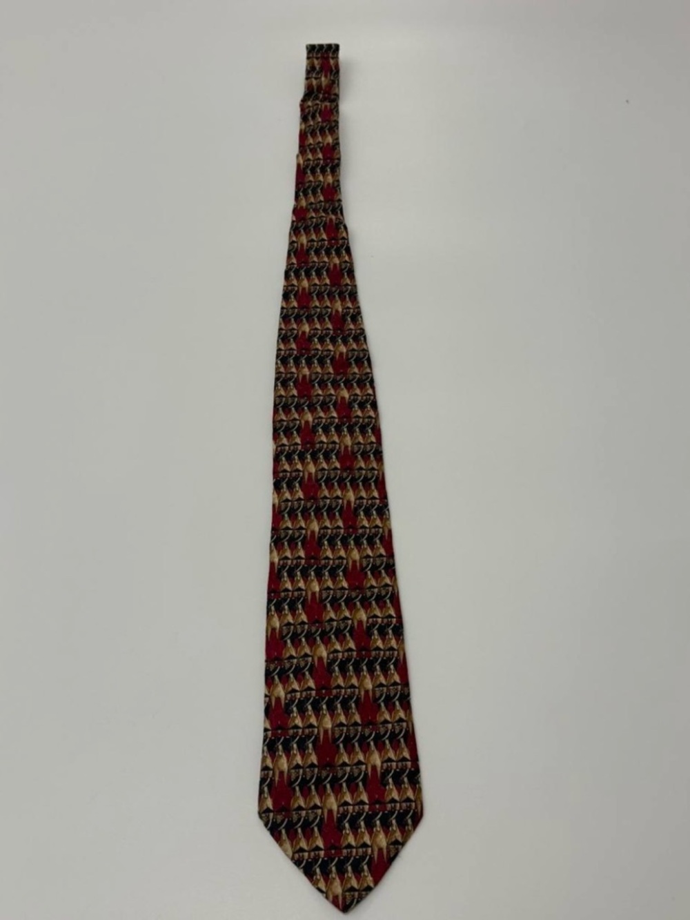 Classic Geometric Pattern Men's Tie in Burgundy and Gold